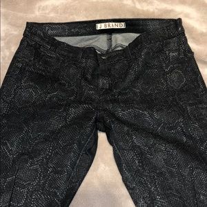 J Brand black skinny python coated jeans